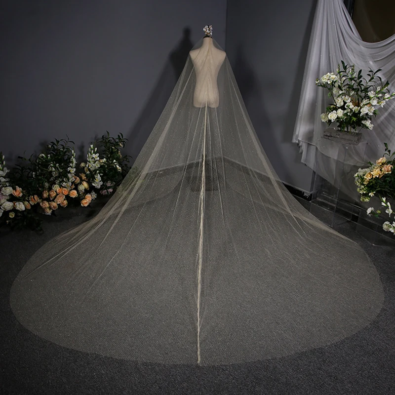 Sparkly Bling Champagne Bridal Wedding Veils Long Cathedral Veil 3.5M Length Bride Veil With Vestido De Noiva 2023