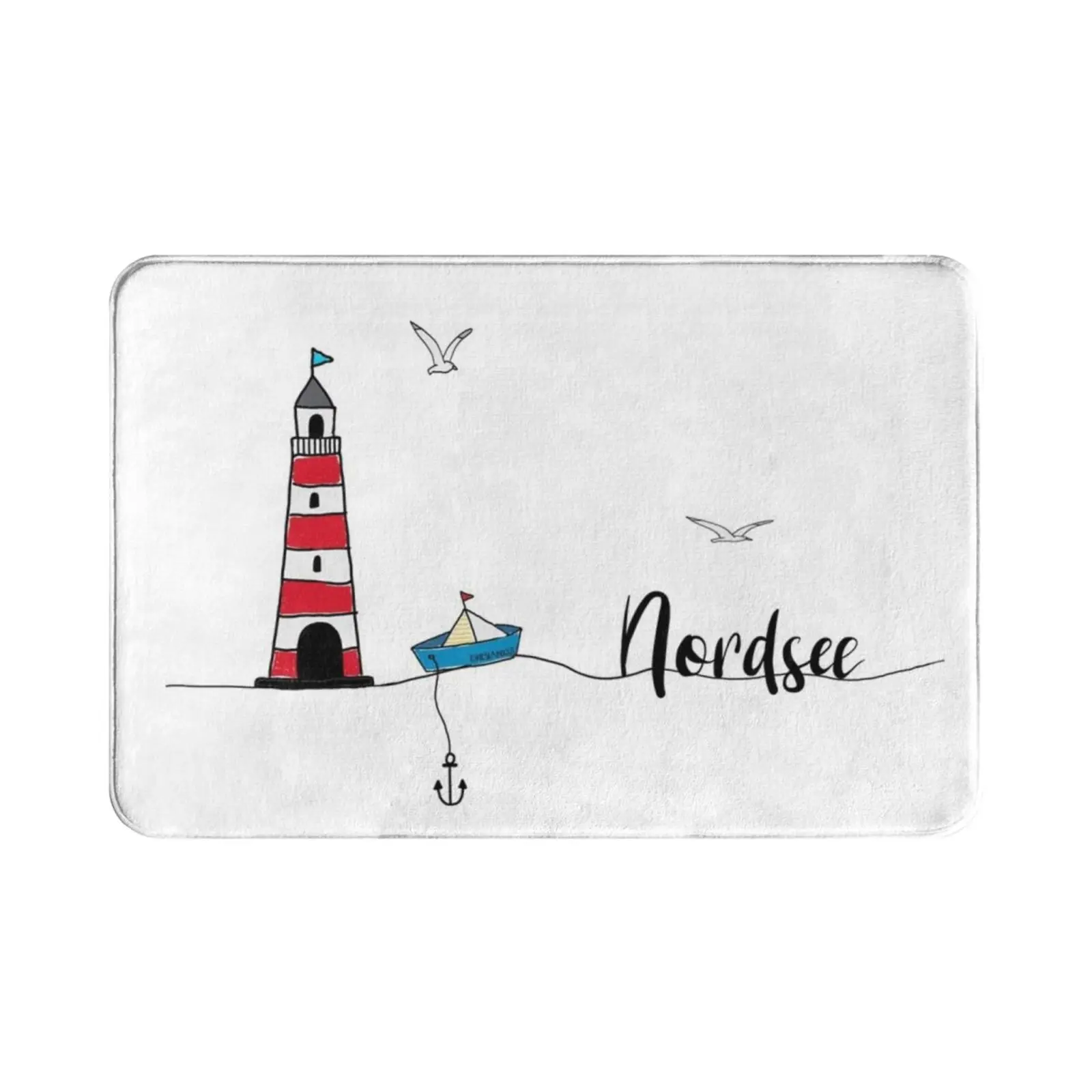 North Sea Carpet Mat Rug Cushion Soft North Sea Lighthouse Sailboat Gull Sea Anchor Northern Germany Vacation