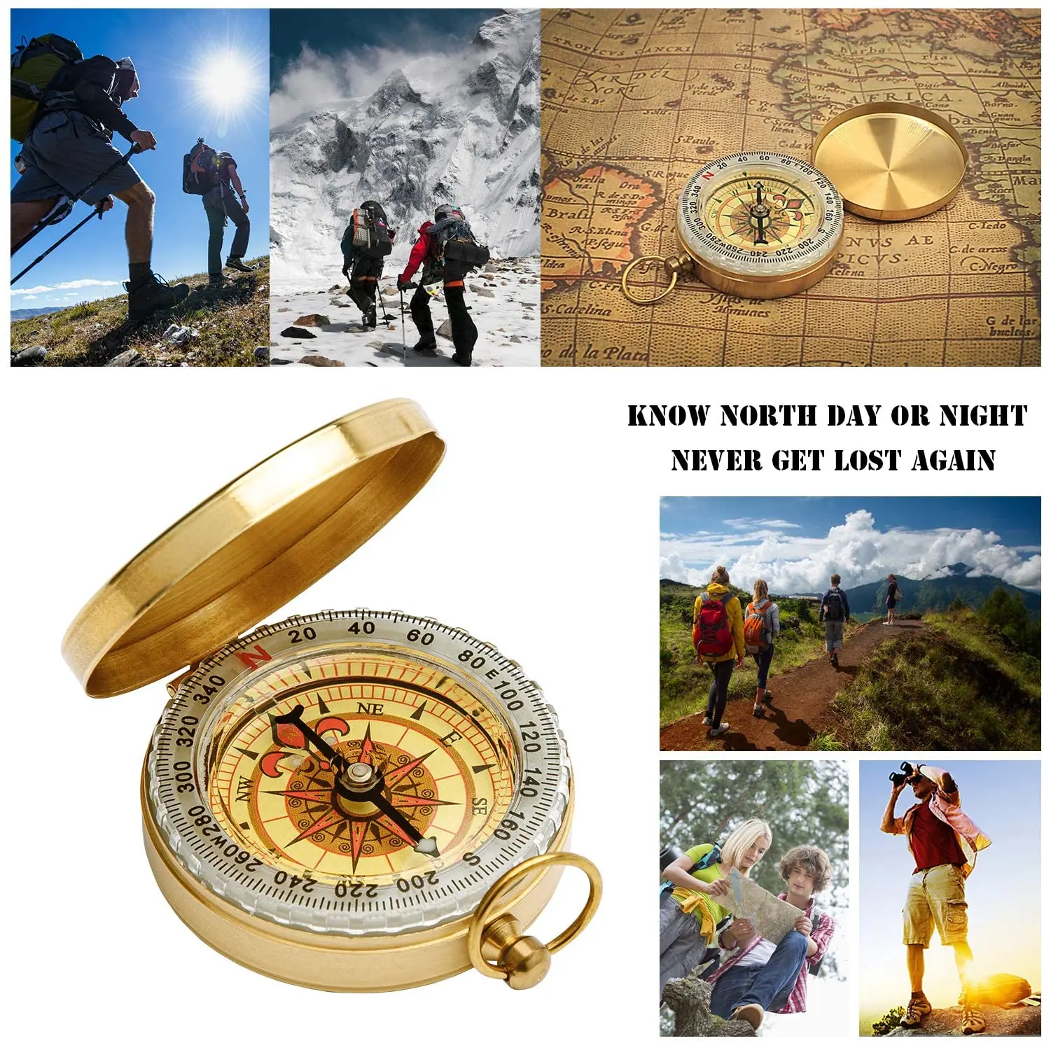 Camping Survival Compass Metal Pocket Compass Kids Compass for Hiking Camping Hunting Outdoor Military Navigation Tool