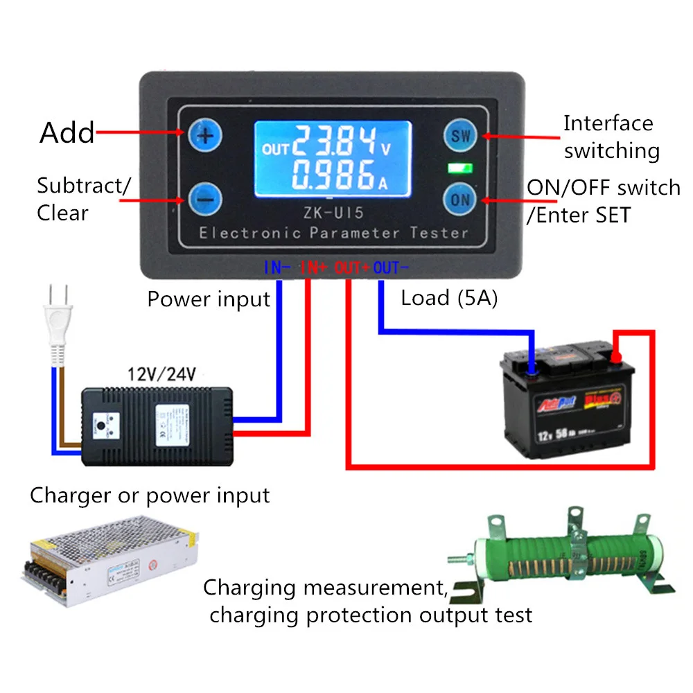 Multifunction Voltmeter Ammeter Digital LCD Display Volt Current Voltage Meter Tester Sound Light Alarm Voltage Indicator DC 5V