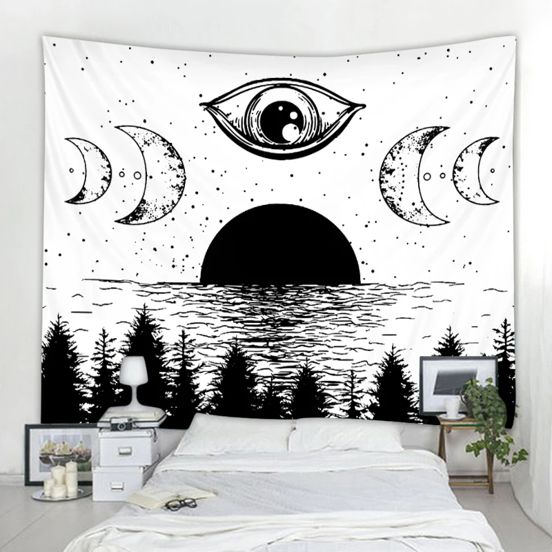 Black and white sun and moon landscape decorative tapestry Bohemian hippie wall decorative tapestry Home decorative tapestry