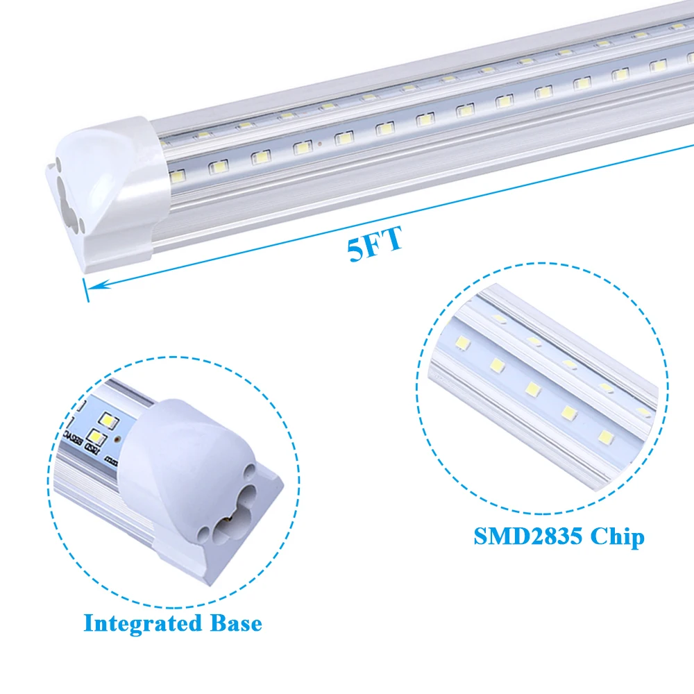 T8 5FT LED Tube Light V shaped Integrated Double Line LED Light Bulb 5 Foot LED Shop Lamp Led Ceiling Light 6000K Stock In US