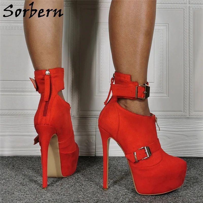 Sorbern Fashion Red Women Pump Shoes Platform High Heels Ankle Strap Buckle Straps Vintage Shoes Wholesale Shoes Custom Colors