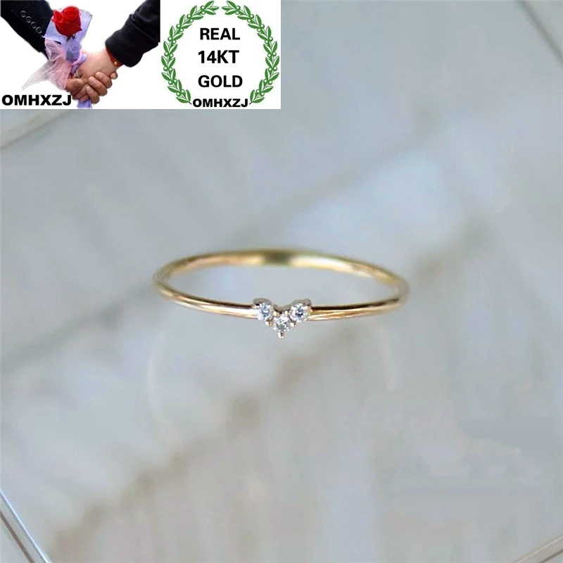 OMHXZJ Wholesale European Fashion Hot Woman Girl Party Birthday Wedding Gift Simple Slim Heart AAA Zircon 14KT Gold Ring RR1003