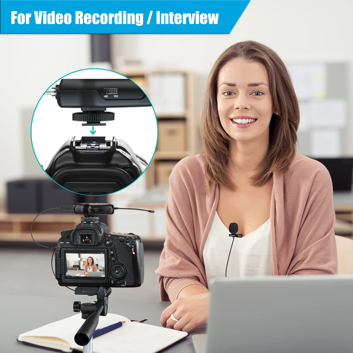 ميكروفون KIMAFUN UHF Lavalier بميكروفون لاسلكي للتسجيل في فيديو يوتيوب مقابلة مباشرة مع هاتف آيفون أندرويد DSLR بكاميرا ميكروفون