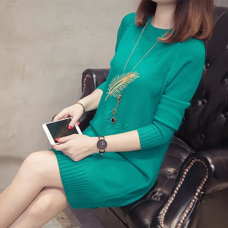 New Fashion 2025 Women Autumn Winter Long Sweater Pullovers Dress Casual Warm Female Knitted Clothes Thick Warm Tops