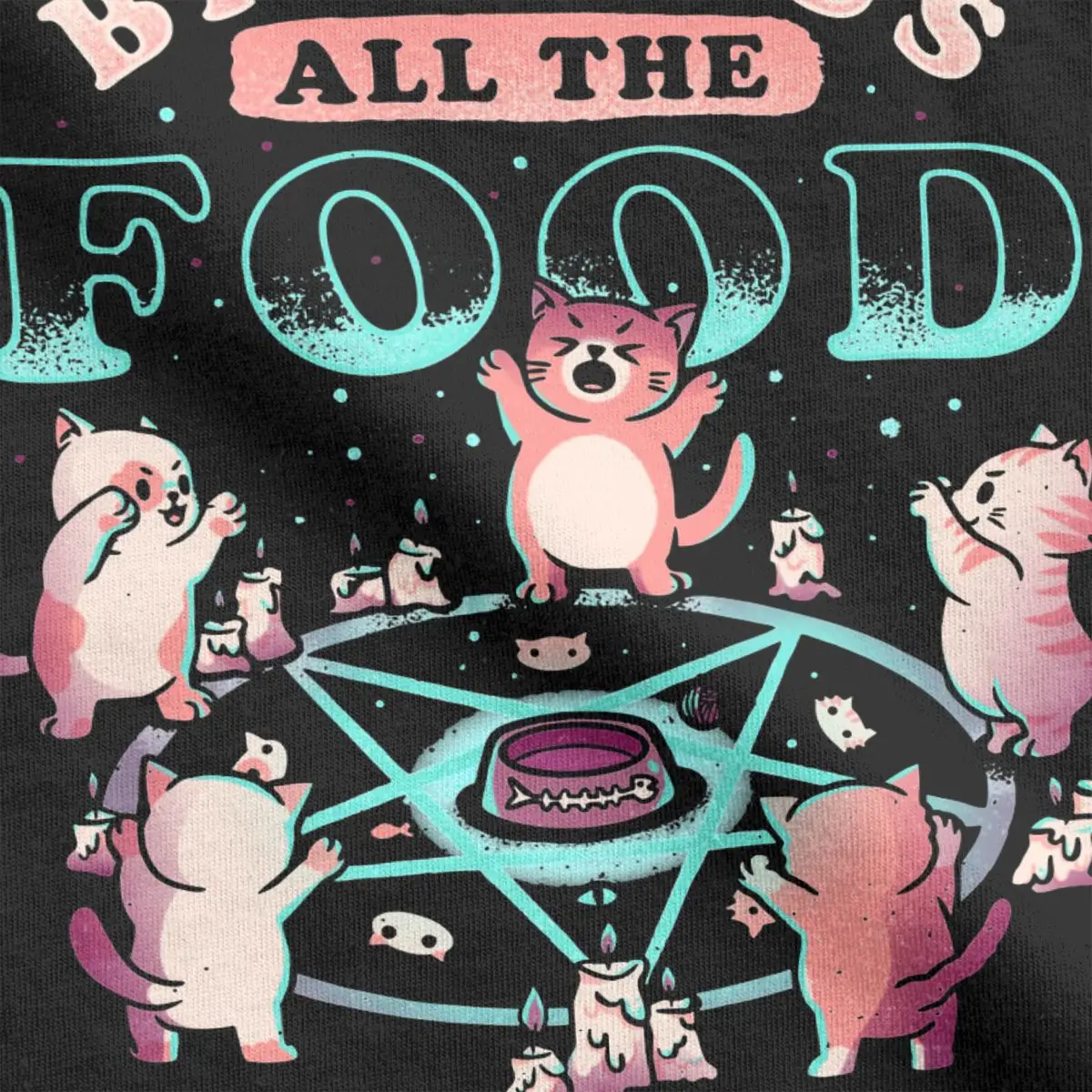 Bring Us All The Food Evil Cat T-Shirts Men Women Japanese Japan Retro T Shirt Monster Kaiju Cotton Tee Shirt New Arrival