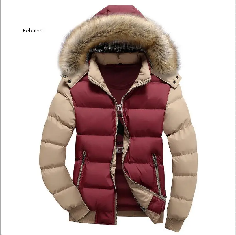 เสื้อแจ็คเก็ตชายฤดูหนาวหมวกลง Parka Casual Warm หนาแจ็คเก็ตชายขน Hooded Outwear Warm Windproof Coats Slim Overcoat