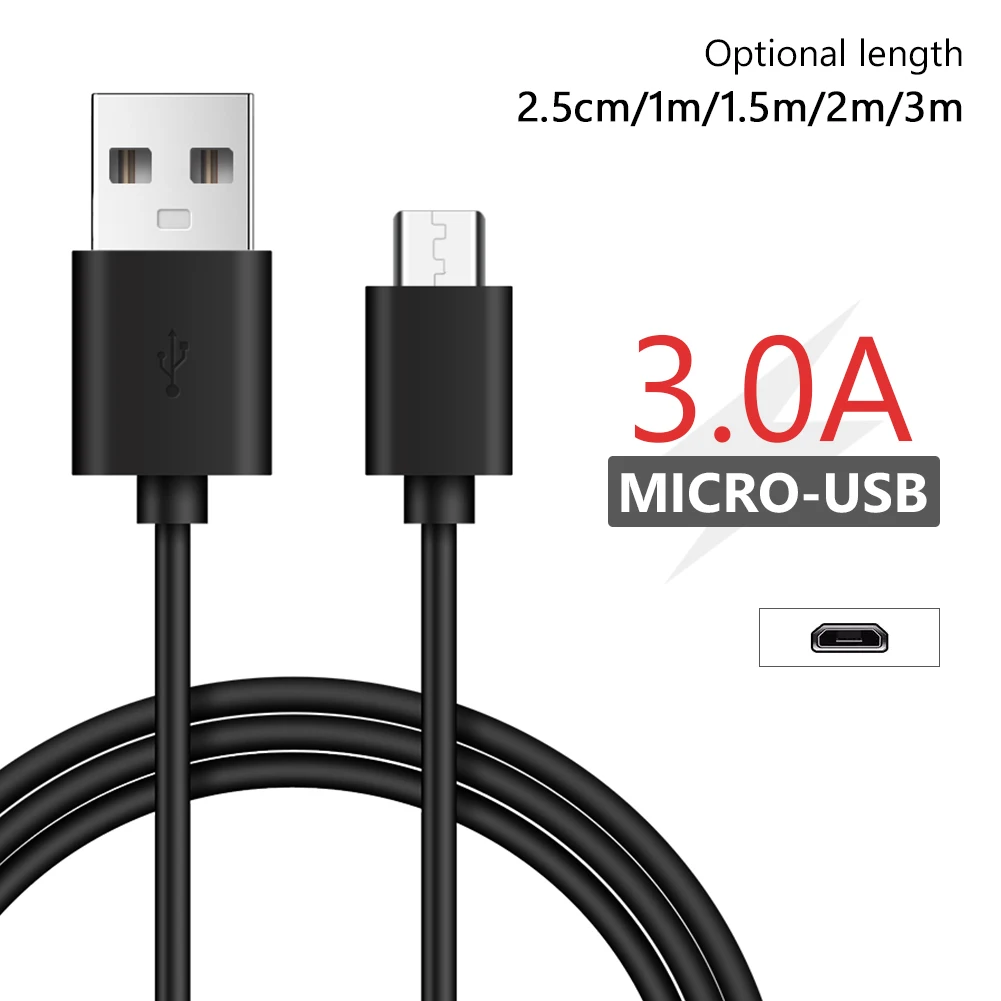 0.25/1/1.5/2/3m Micro Usb 3a Quick Charging Cable Data Sync Cord For Kindle Fire Samsung Huawei Windows Phones PS4 Printers