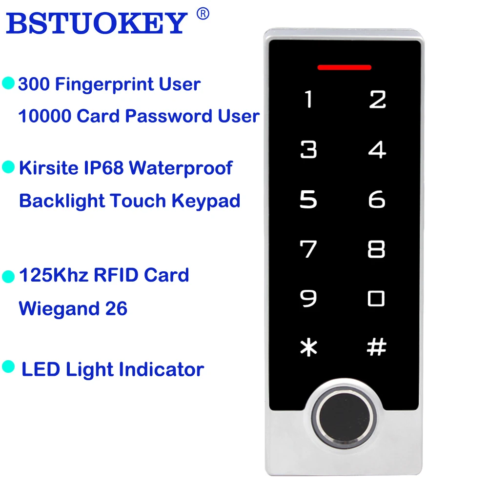 10000 Card User 300 Fingerprint Waterproof Touch Metal Keypad 125khz RFID Fingerprint Access Control Reader Access Controller