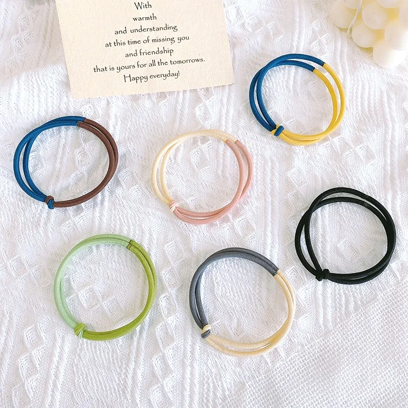 6pcs Double Color Thick Hairbands for Woman Elastic Rubber Bands Hair Ties Ponytail Holder Girls Hair Accessories