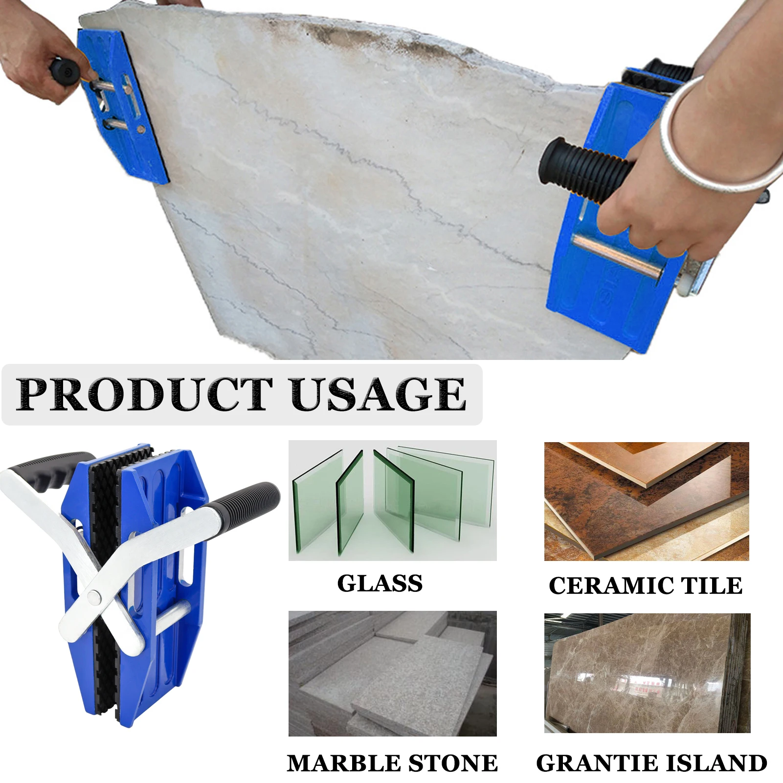 2 pacote dupla mão carregando braçadeiras lifing levantador ferramentas para pedra de granito quartzo worktops lajes de mármore com borracha-forrado