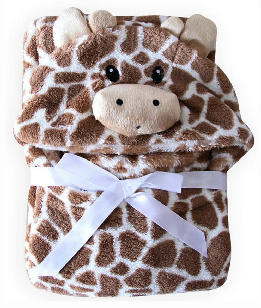 100cm Cute Baby Hooded Bathrobe Soft Infant Newborn Baby Cartoon Giraffe Bear Shaped Towel Blanket  Baby Bath Towel Washcloth