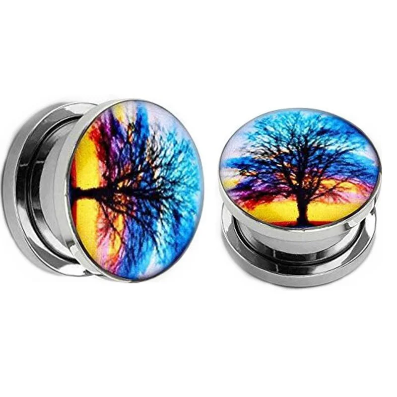 2PCS 3-20mm Stainless Steel Ear Plugs and Tunnels Heart Ear Expanders Earrings Helix Piercing Creative Tree Piercing Jewelry