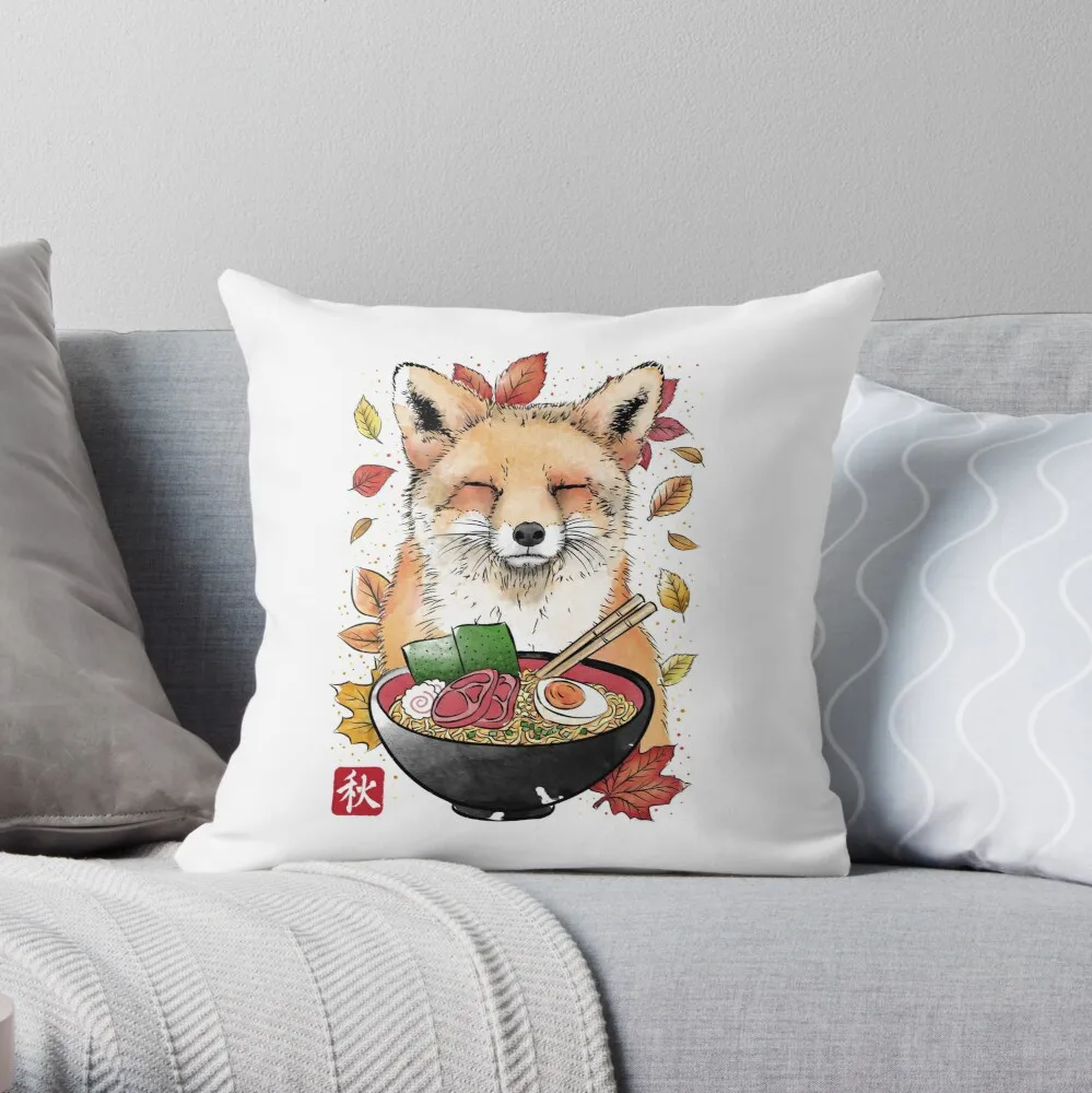 Fox, Leaves and Ramen Throw Pillow Pillowcase Cushion Cover Home Decorative Sofa Pillow Cover Cushion Cover 40x40cm 45x45cm