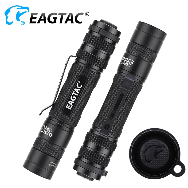 EAGTAC D25LC2 COLOR Red Green Blue White Tactical XML LED Flashlight 3 Modes Strobe Hunting Torch 18650 CR123A Battery