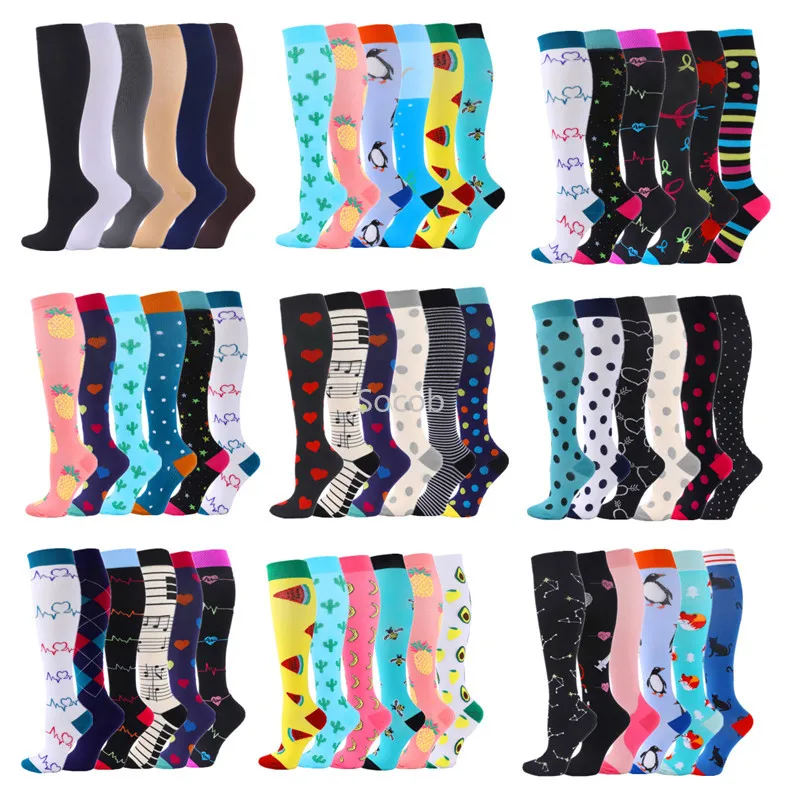 

3/6 Pairs Compression Stocking Women Knee High Pregnant Edema Anti Fatigue Diabetes Varicose Veins Summer Running Sports Socks