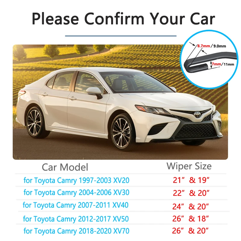 for Toyota Camry XV20 XV30 XV40 XV50 XV70 XV 20 30 40 50 70 1997~2020 Wipers Blade Car Accessories Windshield Wipers 2011 2017