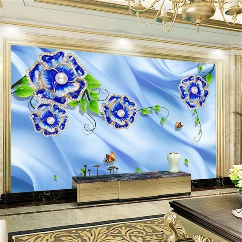 wellyu Custom Wallpaper papier peint Modern minimalist blue satin pearl peony flower living room wall behang wall paper