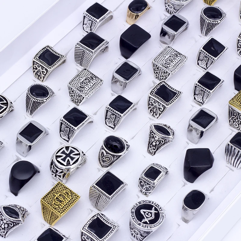 20 Pcs/Lot Geometric Square Classic Metal Men Rings Fashion Jewelry Wholesale Party Gifts Size 17mm-22mm