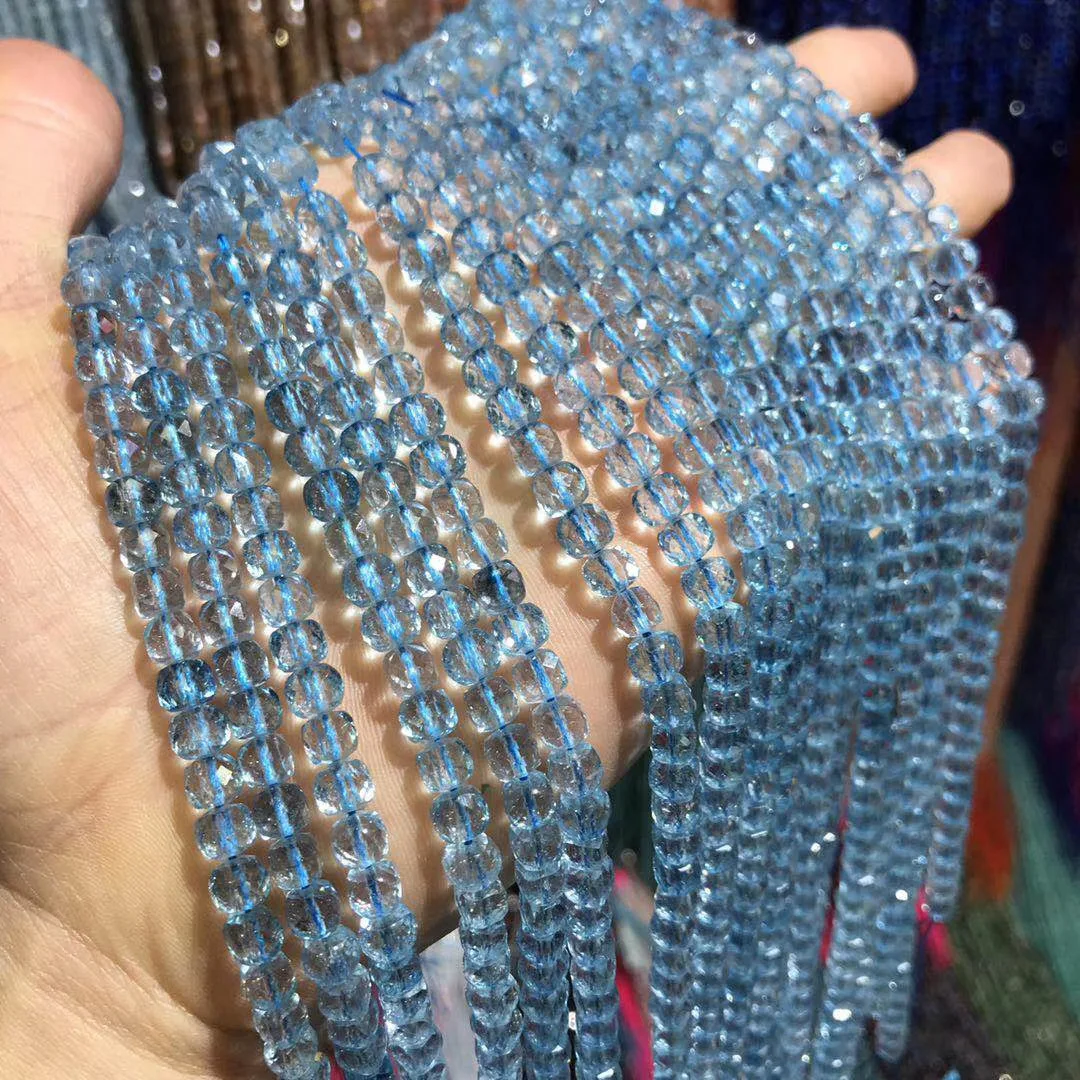 Fashion Natural Stone Blue Topazs Crystal Beads Faceted Quartz Loose Beads  For DIY Jewelry Making Necklace Bracelet Size 4x4mm