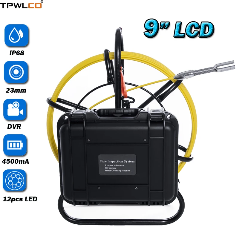 

23mm Waterproof Endoscope Inspection System 20m Cable 9inch Display Pipe Video Camera 8GB SD Card With DVR Function/Sun-visor