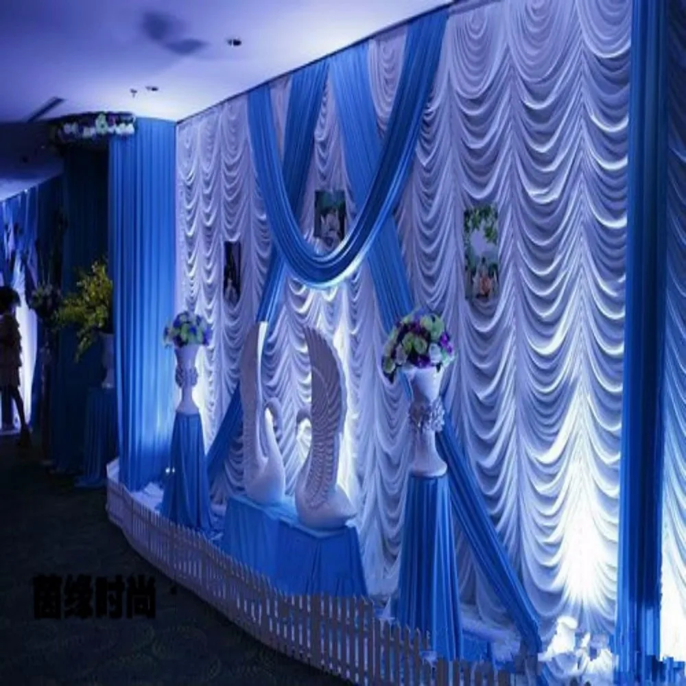 

3M*6M flow water wedding stage decoration Wedding Backdrop with Beatiful Swag blue Wedding drape and curtain wedding supply