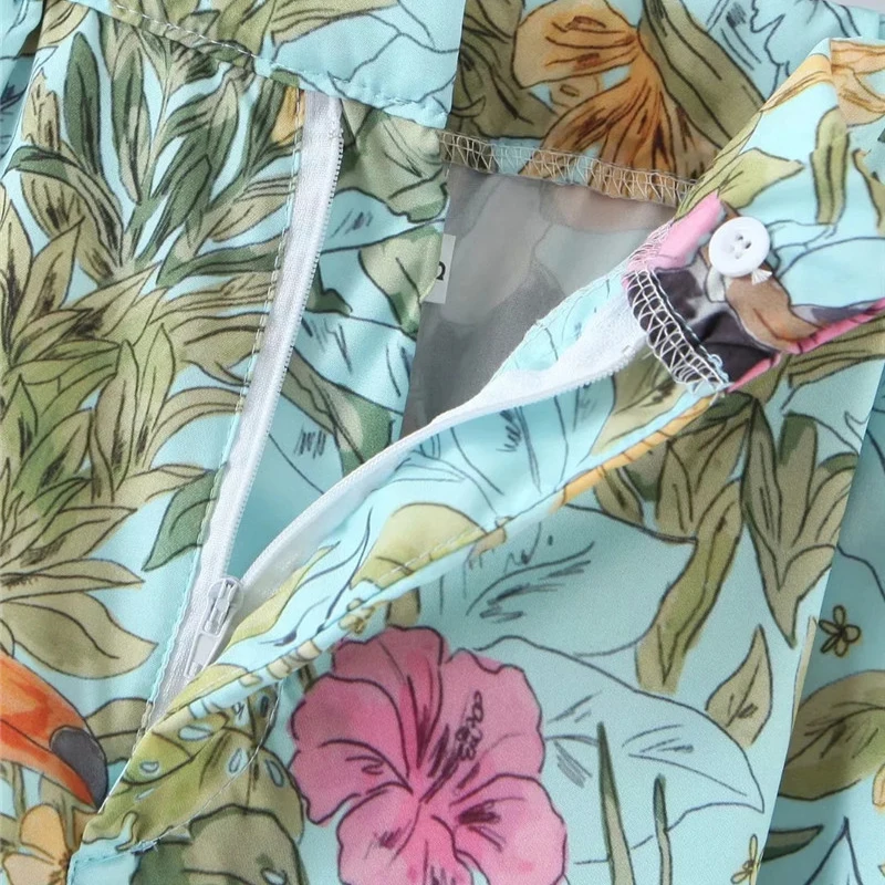 Floral Print High Waist Shorts for Women, Female Casual Shorts with Zipper, Stylish Holiday Style, New Bird Print, 2021 Summer