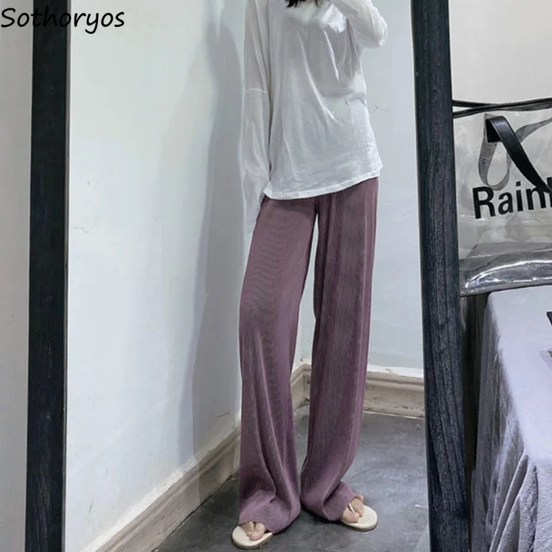 

M-4XL Sleep Bottoms Women Pure Stripe Korean Style Chic Trendy Popular Leisure Home Wear Loose Soft Cozy Ulzzang Female Ins New