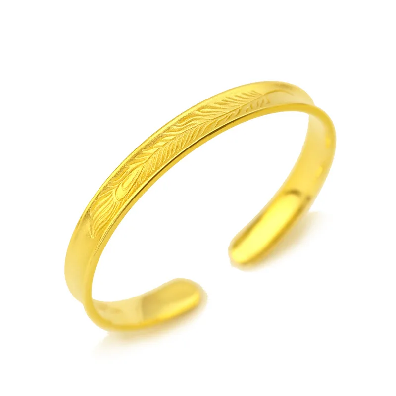 

Korean Fashion Gold Bracelet for Women Wedding Engagment Bangles Jewelry Printed Words 14k Yellow Gold Bracelet Jewelry Gifts