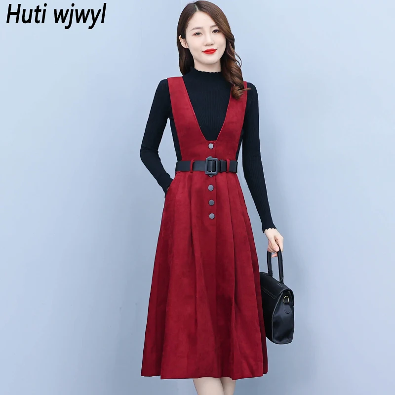 2024 New wool Vest Dress maglione vestito a due pezzi autunno inverno Vintage Casual Dress Women Thick Warm Bodycon Party Fashion Sets