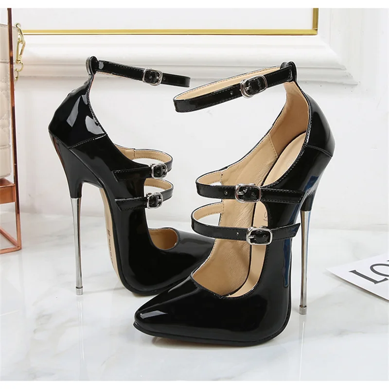 16cm Super High Heels Ankle Strap Sexy Pumps Fetish Stilettos Instep Strap Pole Dance Model Show Stripper Unisex Shoes S6ize 4