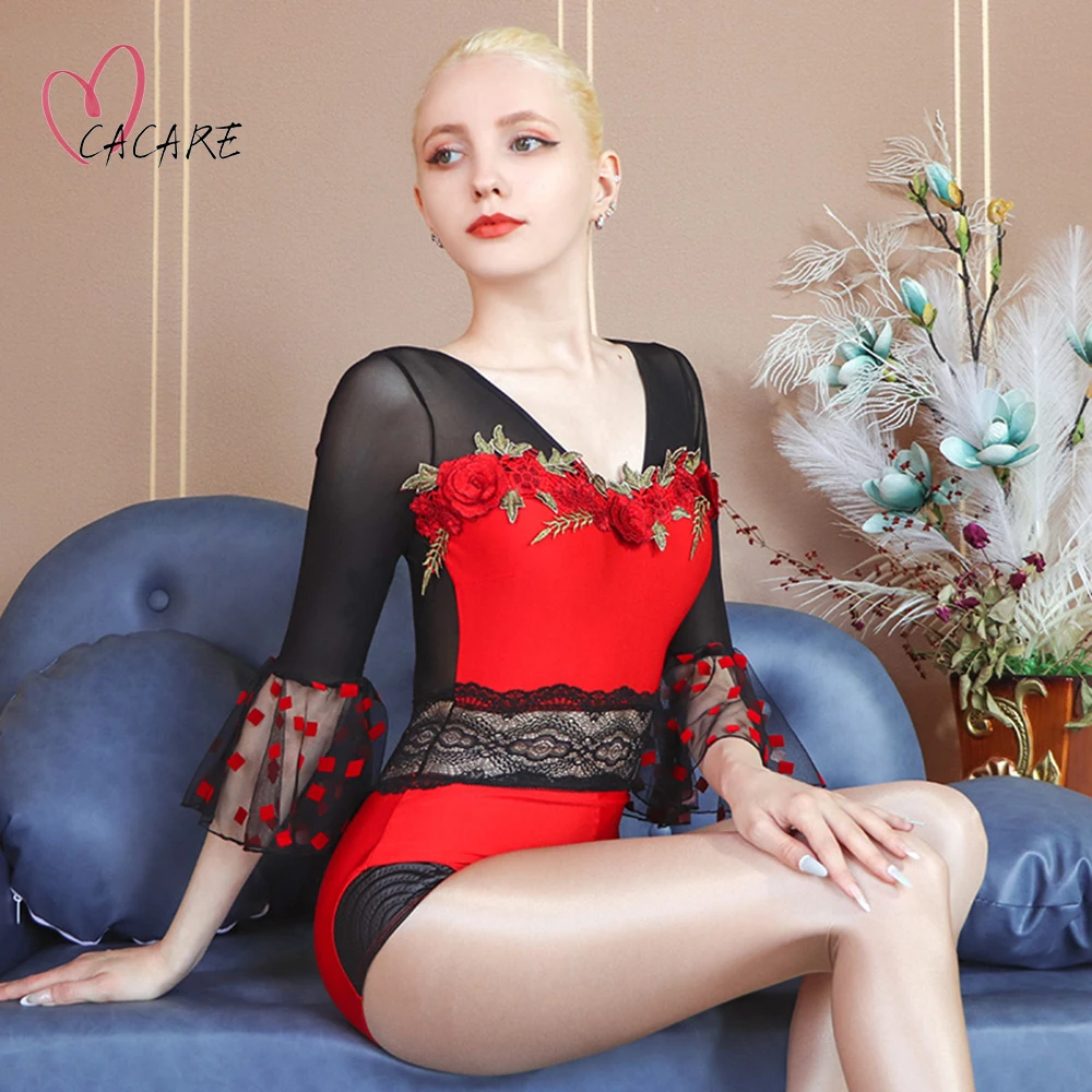 

Dance Leotard Bodysuit for Latin Ballroom Dance Competition Dresses Waltz Tango Flamenco Wear Costume Ballet Body D1166 CACARE