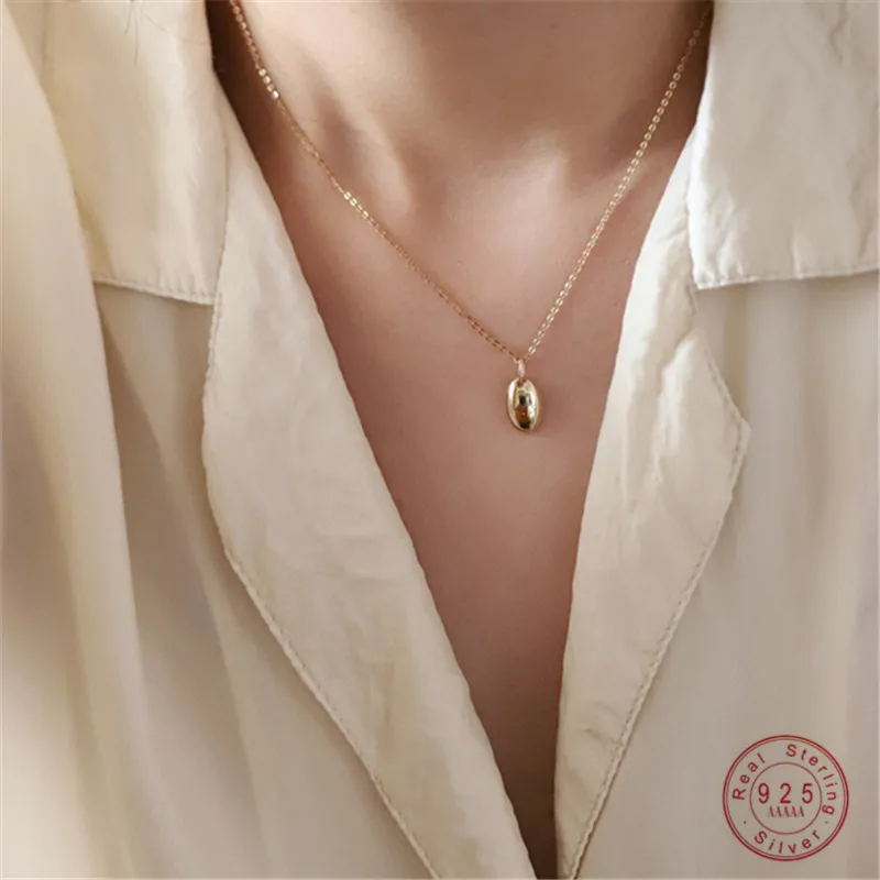 

Minimalist Glossy Oval 925 Sterling Silver 14K Gold Plated Pendant Necklace for Women Party Jewelry Gifts