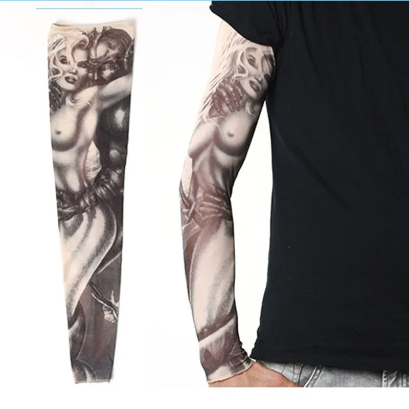 Mangas de tatuaje 3D para hombres y mujeres, protección solar UV para exteriores, cubierta de brazo de ciclismo, manguito de baloncesto sin