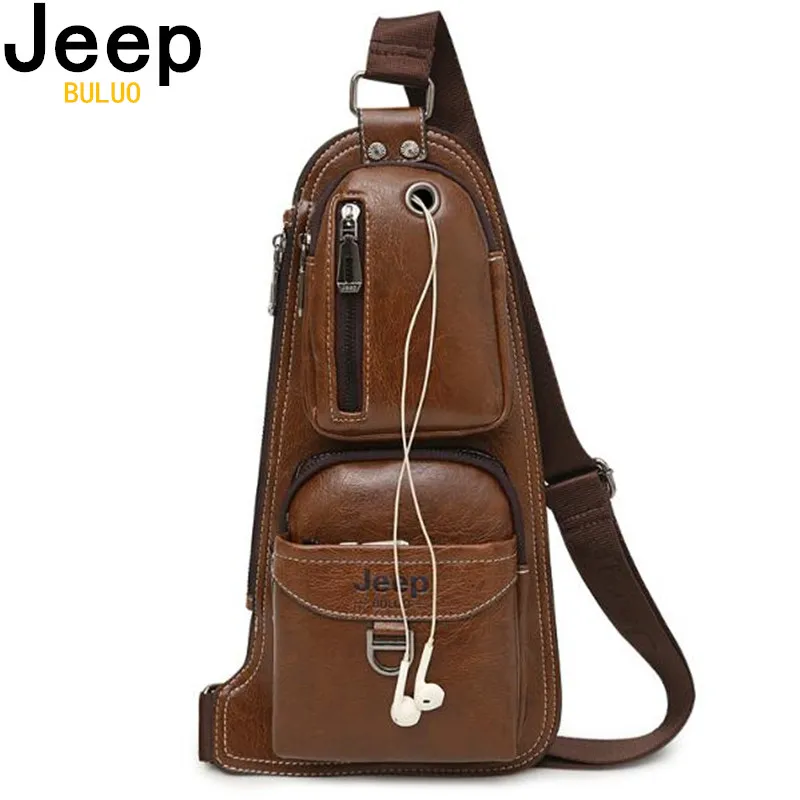 JEEP BULUO BRAND New Men Messenger Bags Hot Crossbody Bag Famous Man\'s Leather Sling Chest Bag Fashion Casual 6196