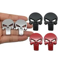 2 PCS Car Styling 3D Metal Stickers Skull Emblem Decal Badge Car Waterproof Sticker Auto Red Black Sliver