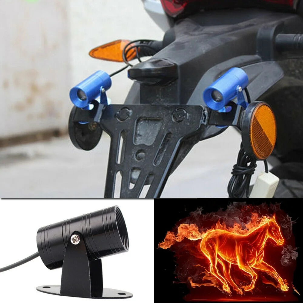 1x Flame Horse Logo LED Laser Projection Motorcycle Tail Light Brake Warning Light