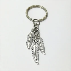 Feather Keychain Antique Silver Color Feather Keyring, Boho Feather Keychain for Women, Metal Feather Charm, Bohemia Jewelry