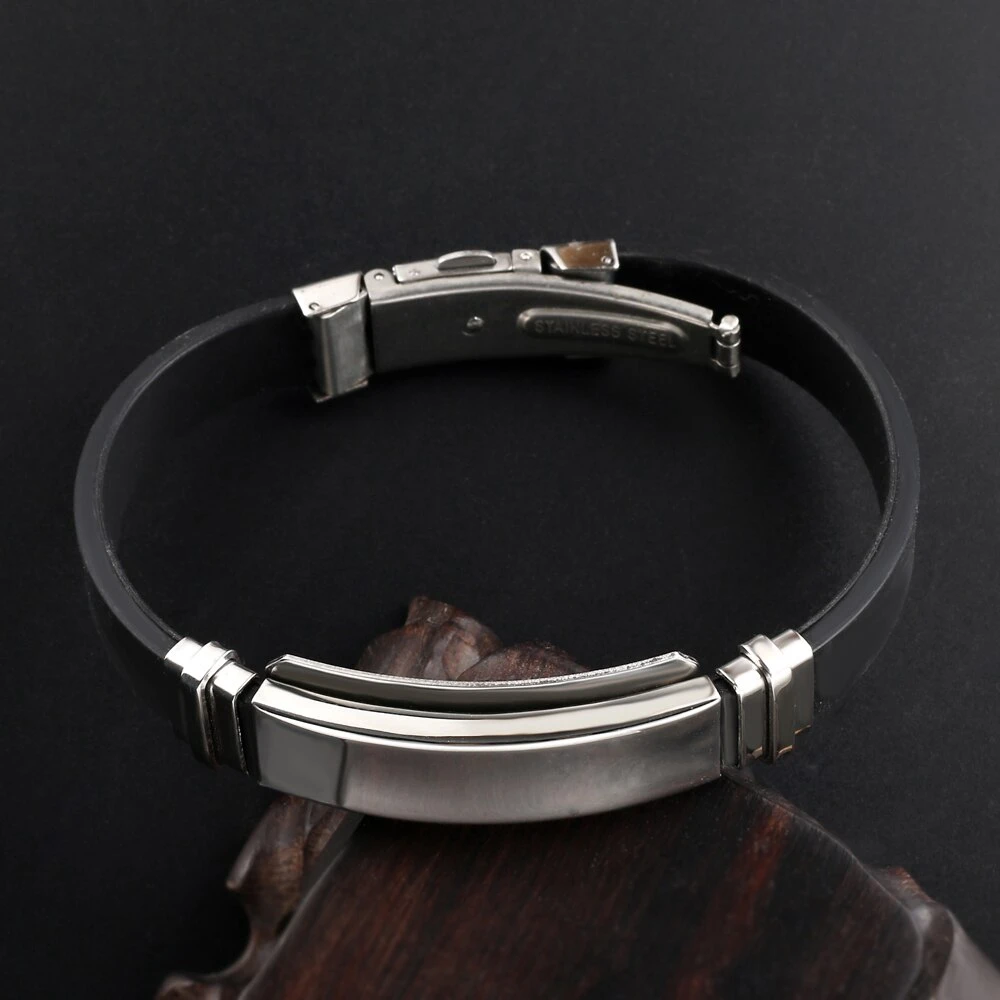 2024 Trend Jewelry Stainless Steel Silicone Bracelet Classical Smooth Glossy Titanium Steel Bracelet for Men Pulsera Hombre