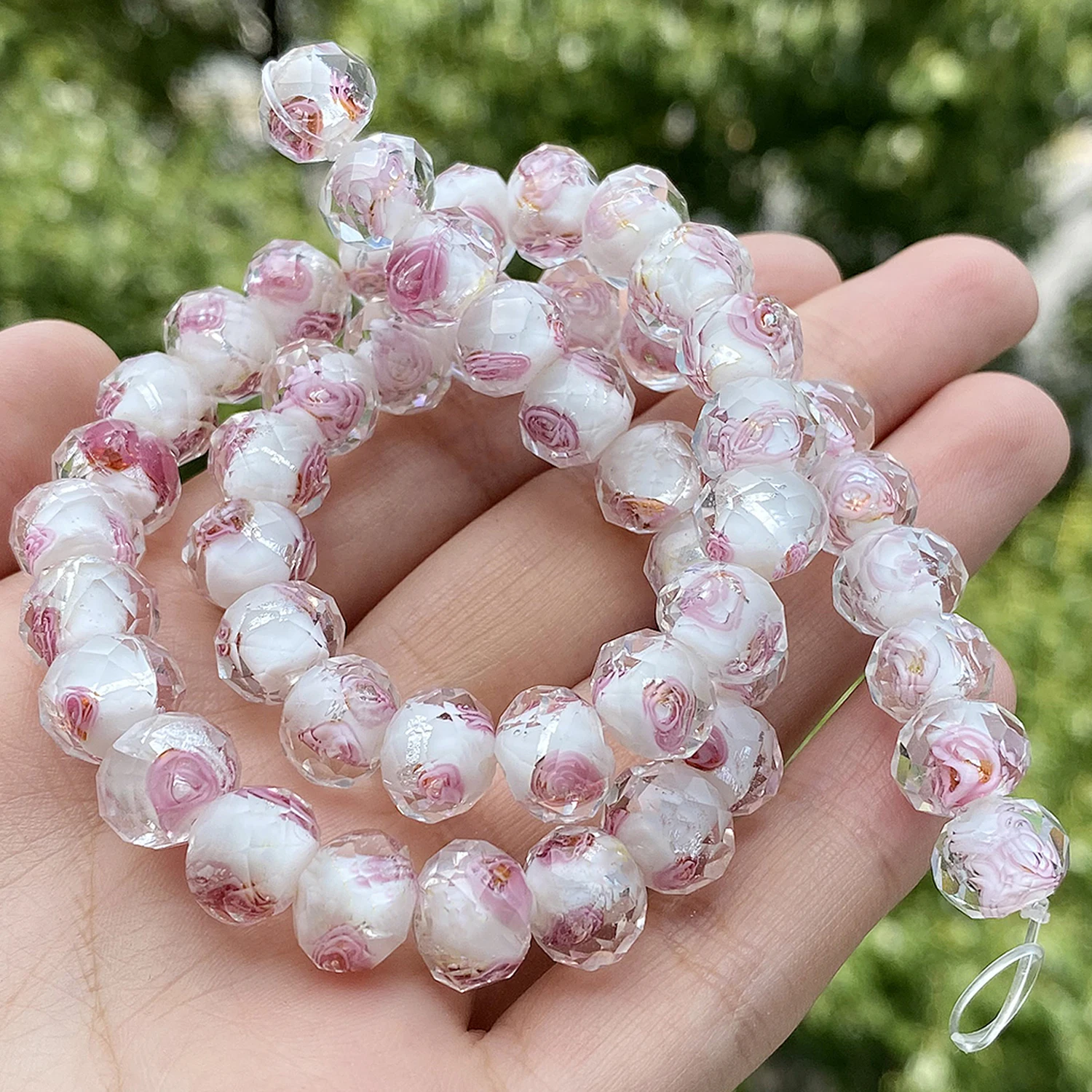 Weiß Grün Murano Transparent Faceted Rondelle Blume Lampwork Kristall Glas Perlen Für Armband Machen Frauen Diy Zubehör