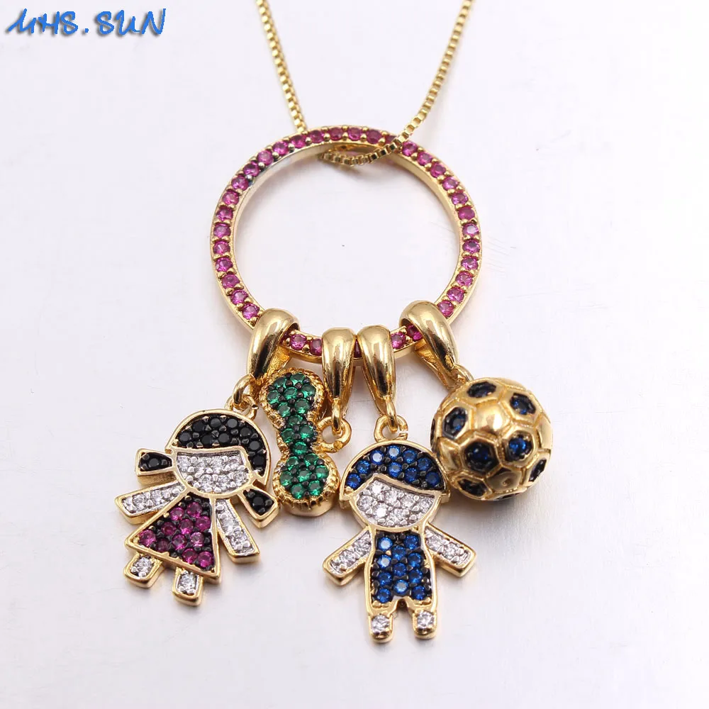 

MHS.SUN Fashion Boys And Girls CZ Zircon Pendants Chain Necklace Gold Plated Women Chain Choker For Party Gift Family Jewelry