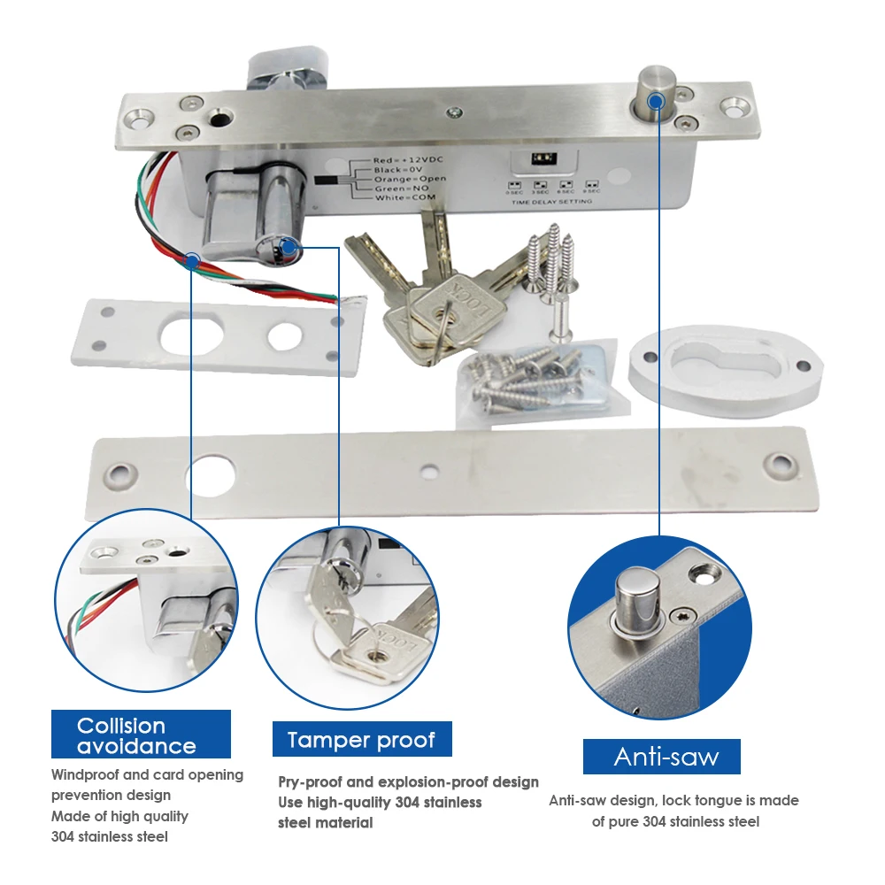 Cerradura magnética eléctrica, cerrojo electrónico para puerta, perno de muesca eléctrica, bloqueo de muesca, tiempo de retardo, seguro, NO falla