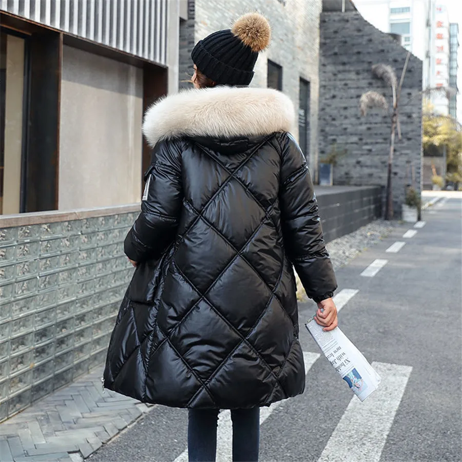 X-long Winter Down Jacket Women 2021 Hooded Solid Casual Women\'s Down Coat With Fur Collar Solid Thick Overcoat Female