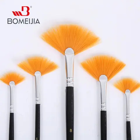 5Pcs 팬 모양 구 아슈 그림 브러시 어린이 학생 나일론 머리 나무 손잡이 그림 아티스트 브러시 세트 드로잉 미술 용품