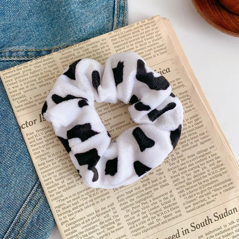 New Design Cow Pattern Velvet Women Girls Elastic Hair Rubber Bands Accessories Gum For Women Tie Hair Ring Rope Ponytail Holder