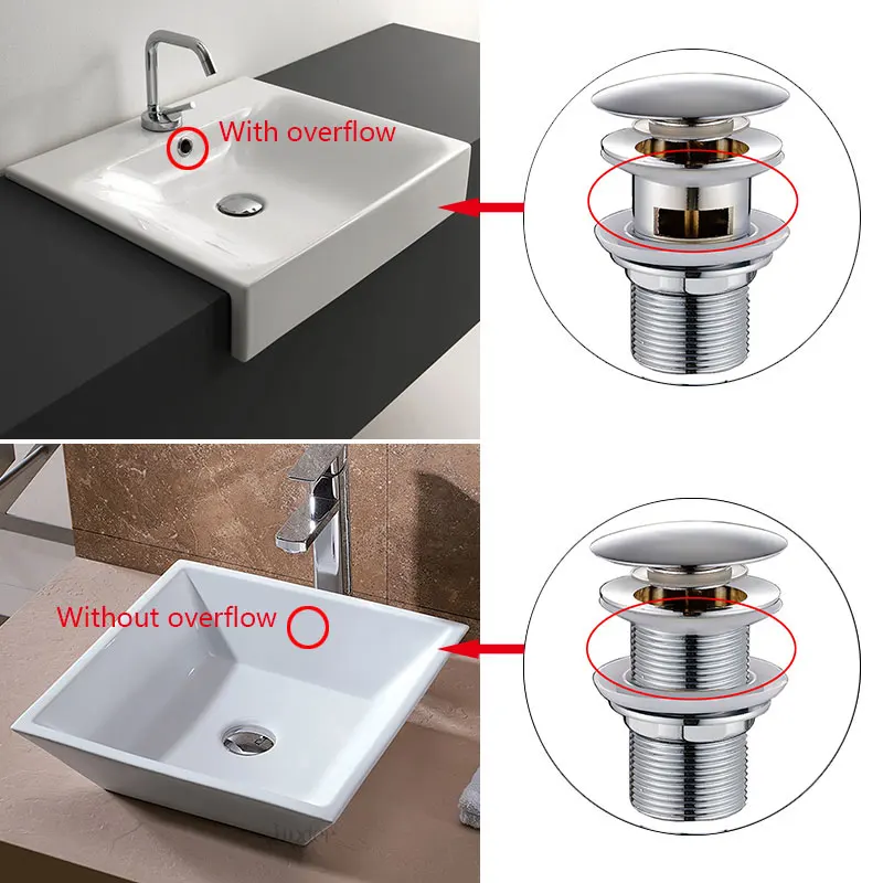 ROVOGO Pop Up Drain Stoper with Overflow, Bathroom Vanity Sink Drain Lavatory Basin Drain Chrome Finished