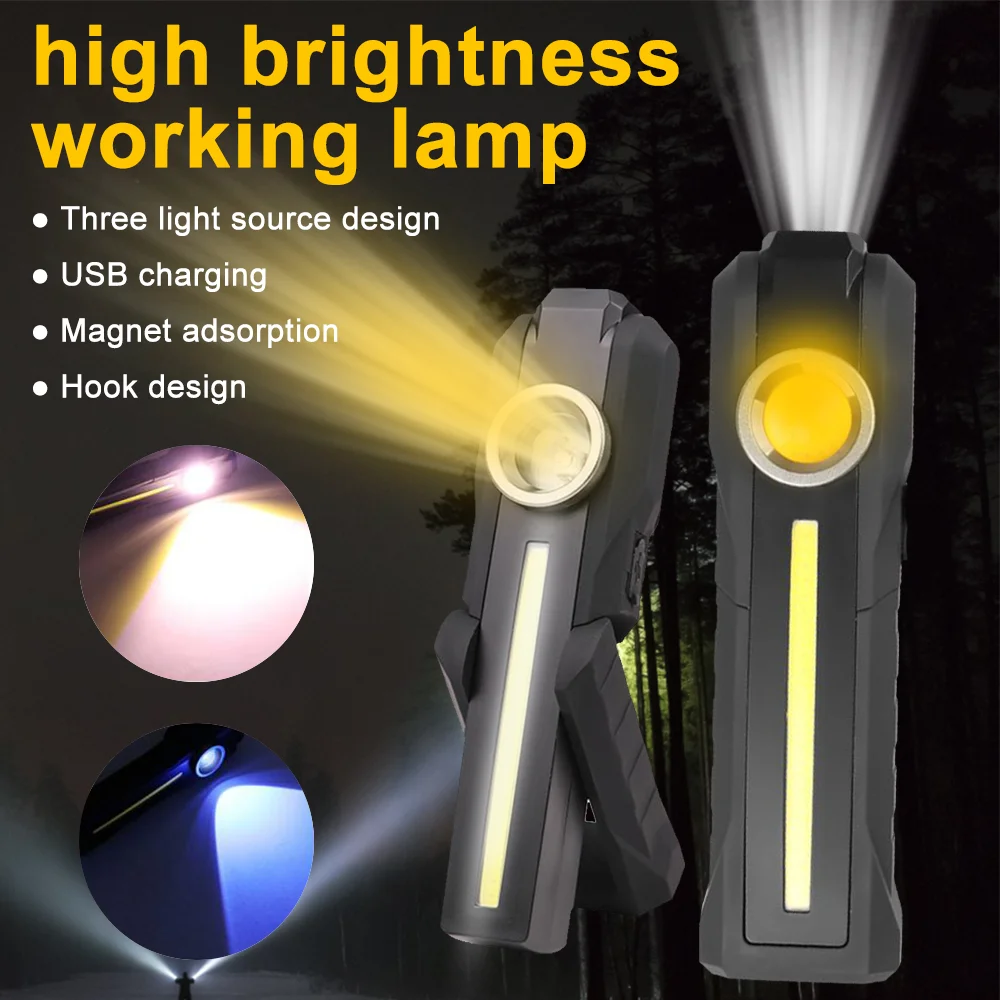 Rechargeable Camping Work Flashlight Magnetic Stick Light Super Bright Two Colors Available