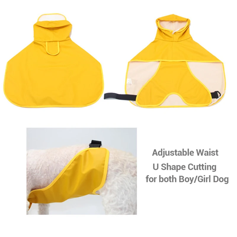 Dog Raincoat Waterproof Soft PU Breathable Dog Rain Jacket for Small Dog Hooded Dog Rain Coat with Transparent Cap Protect Belly