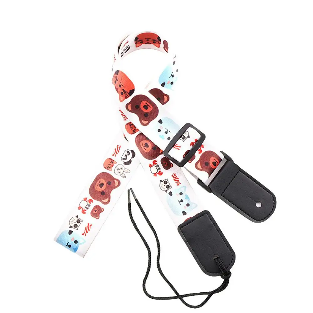 Lovely Cartoon Print Kids Ukulele Strap Polyester Mini Guitar Band Belt with Leather End Music Instrument Guitarra Accessories